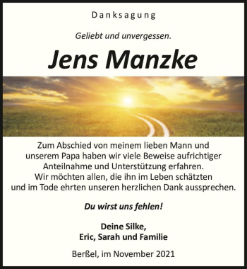 Traueranzeige von Jens Manzke  von Magdeburger Volksstimme