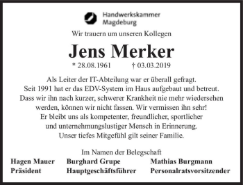 Traueranzeige von Jens Merker  von Magdeburger Volksstimme