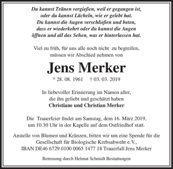 Traueranzeige von Jens Merker  von Magdeburger Volksstimme