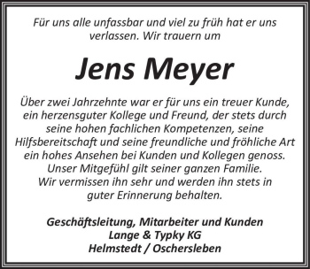 Traueranzeige von Jens Meyer  von Magdeburger Volksstimme