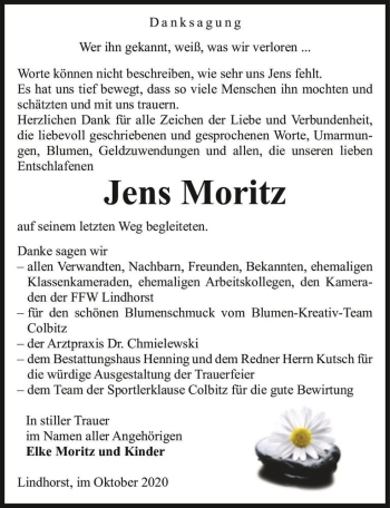 Traueranzeige von Jens Moritz  von Magdeburger Volksstimme