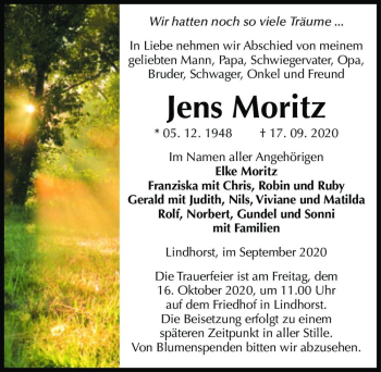Traueranzeige von Jens Moritz  von Magdeburger Volksstimme