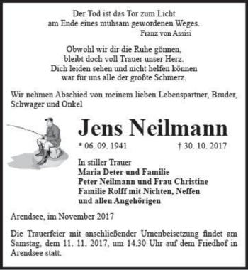 Traueranzeige von Jens Neilman  von Magdeburger Volksstimme
