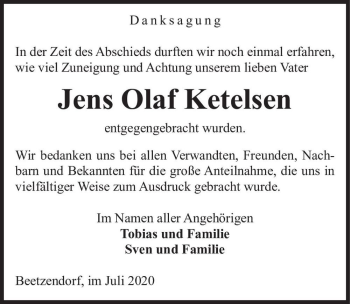 Traueranzeige von Jens Olaf Ketelsen  von Magdeburger Volksstimme