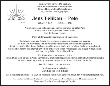 Traueranzeige von Jens Pelikan 