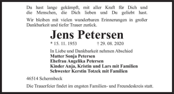 Traueranzeige von Jens Petersen  von Magdeburger Volksstimme