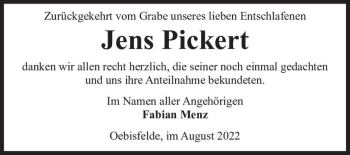 Traueranzeige von Jens Pickert  von Magdeburger Volksstimme