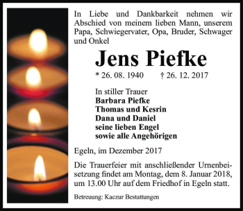 Traueranzeige von Jens Piefke  von Magdeburger Volksstimme