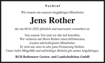 Traueranzeige von Jens Rother  von Magdeburger Volksstimme
