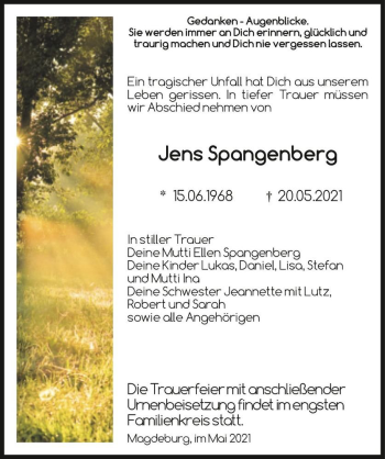 Traueranzeige von Jens Spangenberg  von Magdeburger Volksstimme