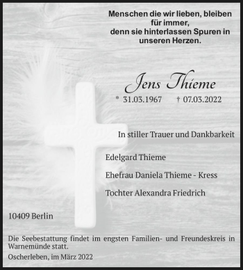 Traueranzeige von Jens Thieme  von Magdeburger Volksstimme
