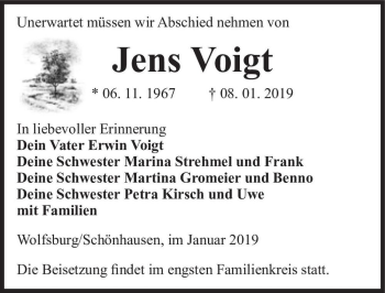 Traueranzeige von Jens Voigt  von Magdeburger Volksstimme