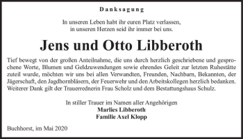 Traueranzeige von Jens und Otto Libberoth  von Magdeburger Volksstimme