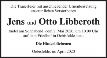 Traueranzeige von Jens und Otto Libberoth  von Magdeburger Volksstimme