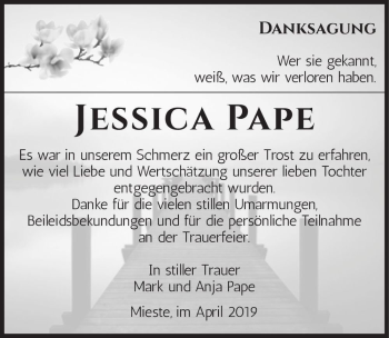 Traueranzeige von Jessica Pape  von Magdeburger Volksstimme