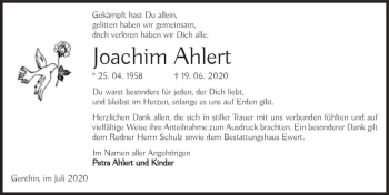Traueranzeige von Joachim Ahlert  von Magdeburger Volksstimme