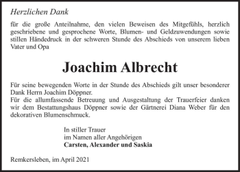 Traueranzeige von Joachim Albrecht  von Magdeburger Volksstimme