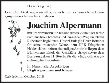 Traueranzeige von Joachim Alpermann  von Magdeburger Volksstimme