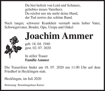 Traueranzeige von Joachim Ammer  von Magdeburger Volksstimme