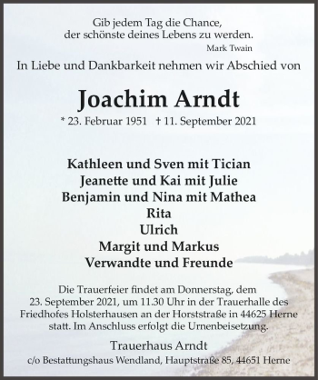 Traueranzeige von Joachim Arndt  von Magdeburger Volksstimme