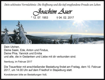 Traueranzeige von Joachim Auer  von Magdeburger Volksstimme
