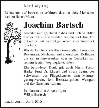 Traueranzeige von Joachim Bartsch  von Magdeburger Volksstimme