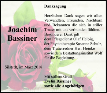 Traueranzeige von Joachim Bassiner  von Magdeburger Volksstimme
