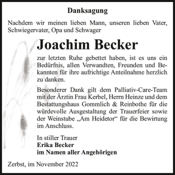 Traueranzeige von Joachim Becker  von Magdeburger Volksstimme