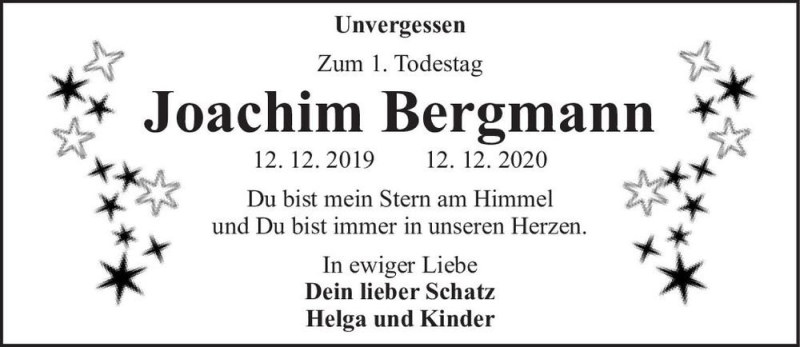  Traueranzeige für Joachim Bergmann  vom 12.12.2020 aus Magdeburger Volksstimme