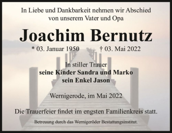 Traueranzeige von Joachim Bernutz  von Magdeburger Volksstimme