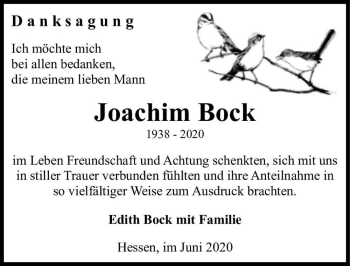 Traueranzeige von Joachim Bock  von Magdeburger Volksstimme
