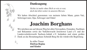 Traueranzeige von Joachim Borghans  von Magdeburger Volksstimme