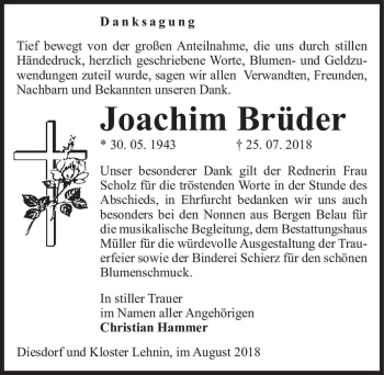 Traueranzeige von Joachim Brüder  von Magdeburger Volksstimme