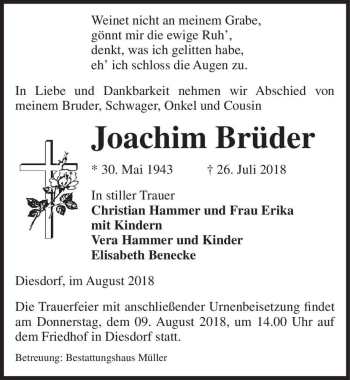 Traueranzeige von Joachim Brüder  von Magdeburger Volksstimme