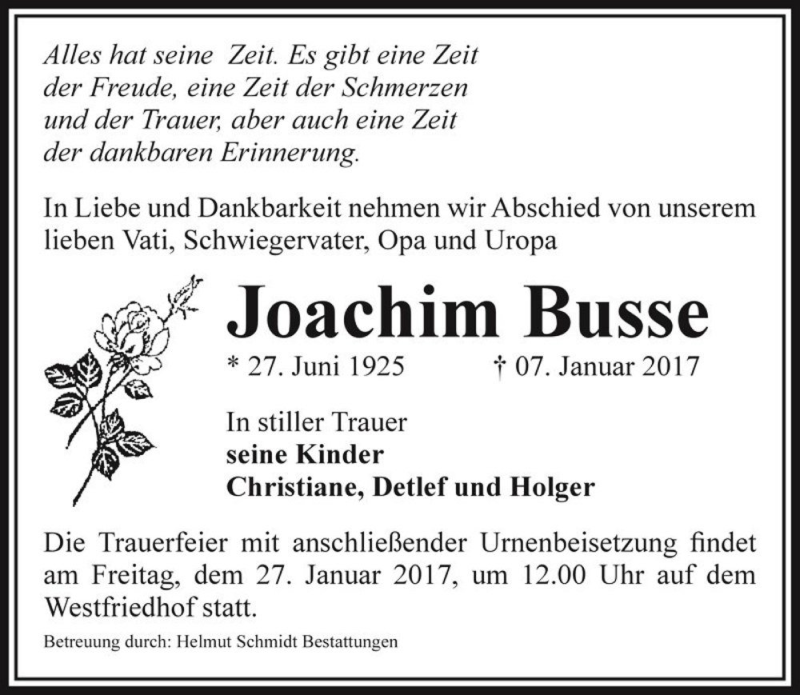  Traueranzeige für Joachim Busse  vom 14.01.2017 aus Magdeburger Volksstimme