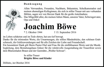 Traueranzeige von Joachim Böwe  von Magdeburger Volksstimme