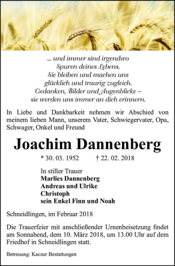 Traueranzeige von Joachim Dannenberg  von Magdeburger Volksstimme