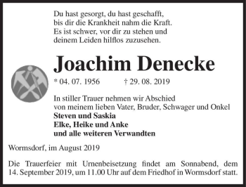 Traueranzeige von Joachim Denecke  von Magdeburger Volksstimme