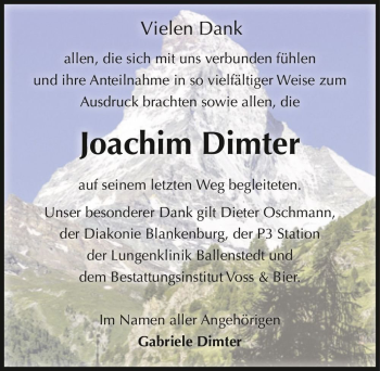 Traueranzeige von Joachim Dimter  von Magdeburger Volksstimme