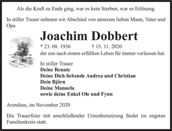 Traueranzeige von Joachim Dobbert  von Magdeburger Volksstimme