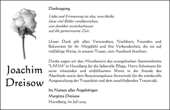 Traueranzeige von Joachim Dreisow  von Magdeburger Volksstimme