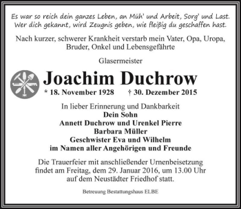 Traueranzeige von Joachim Duchrow  von Magdeburger Volksstimme