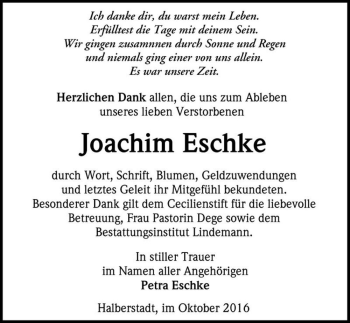 Traueranzeige von Joachim Eschke  von Magdeburger Volksstimme