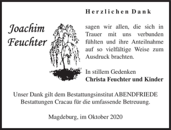 Traueranzeige von Joachim Feuchter  von Magdeburger Volksstimme