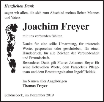 Traueranzeige von Joachim Freyer  von Magdeburger Volksstimme