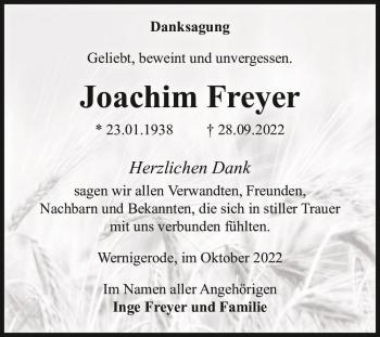 Traueranzeige von Joachim Freyer  von Magdeburger Volksstimme