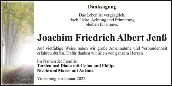 Traueranzeige von Joachim Friedrich Albert Jenß  von Magdeburger Volksstimme