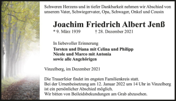 Traueranzeige von Joachim Friedrich Albert Jenß  von Magdeburger Volksstimme