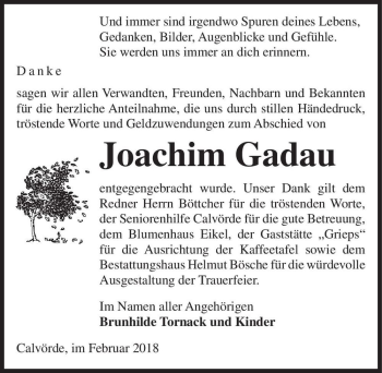 Traueranzeige von Joachim Gadau  von Magdeburger Volksstimme