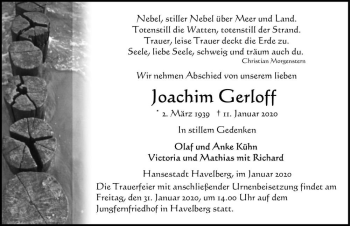 Traueranzeige von Joachim Gerloff  von Magdeburger Volksstimme